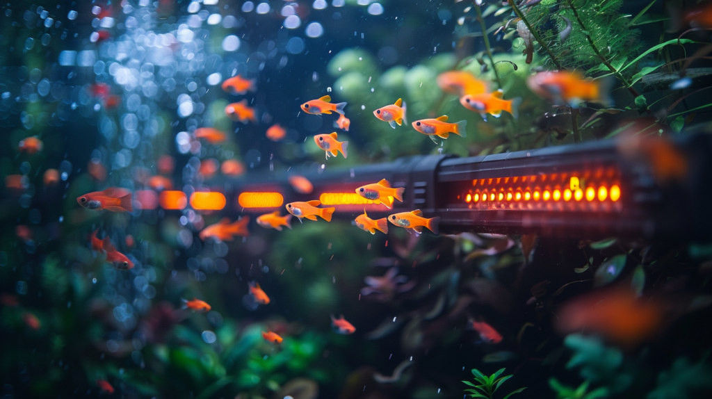 Well-maintained aquarium heater in a clear tank with vibrant fish.