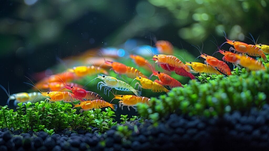 Colorful freshwater aquarium with easy-care shrimp species.