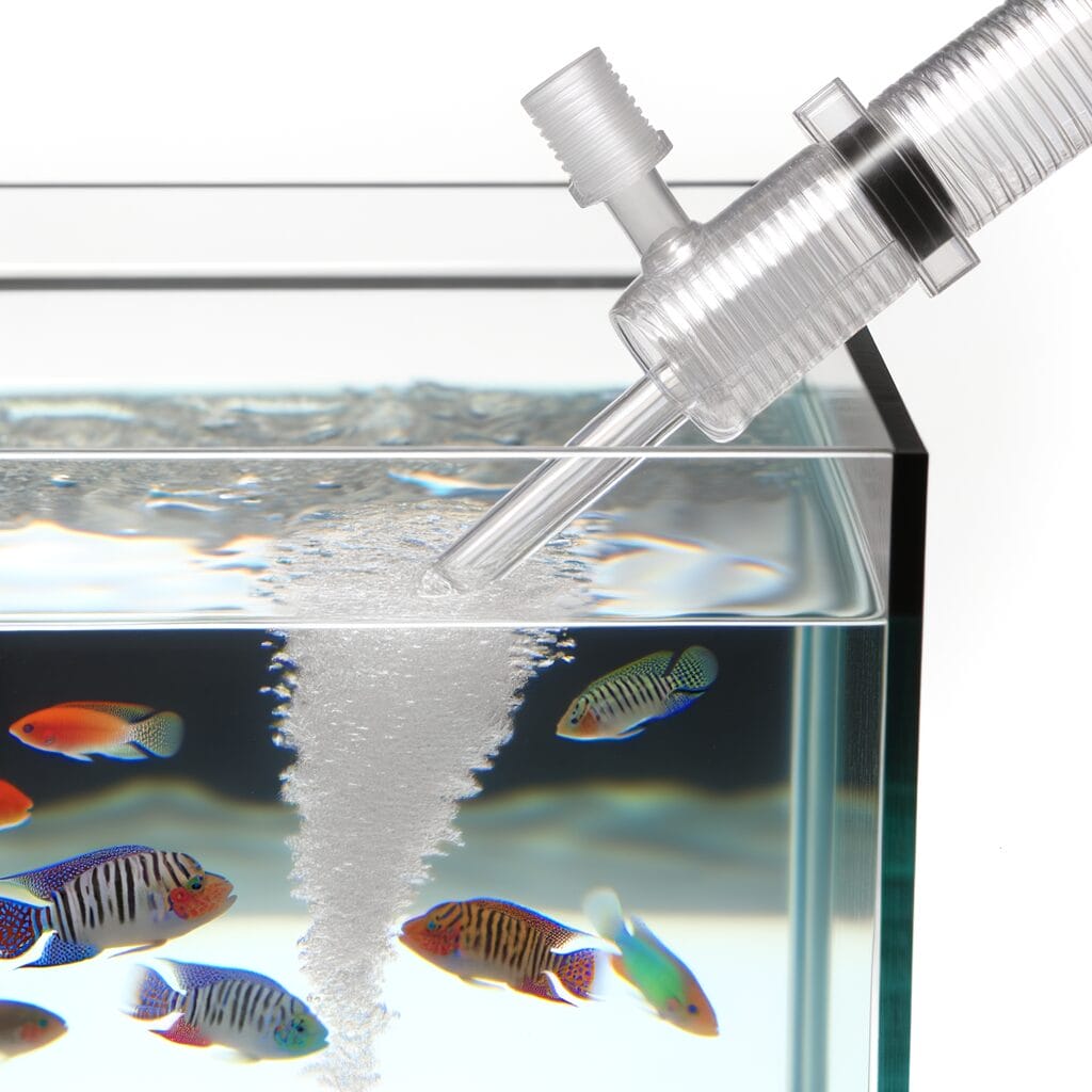 a transparent aquarium siphon, draining water from a tank