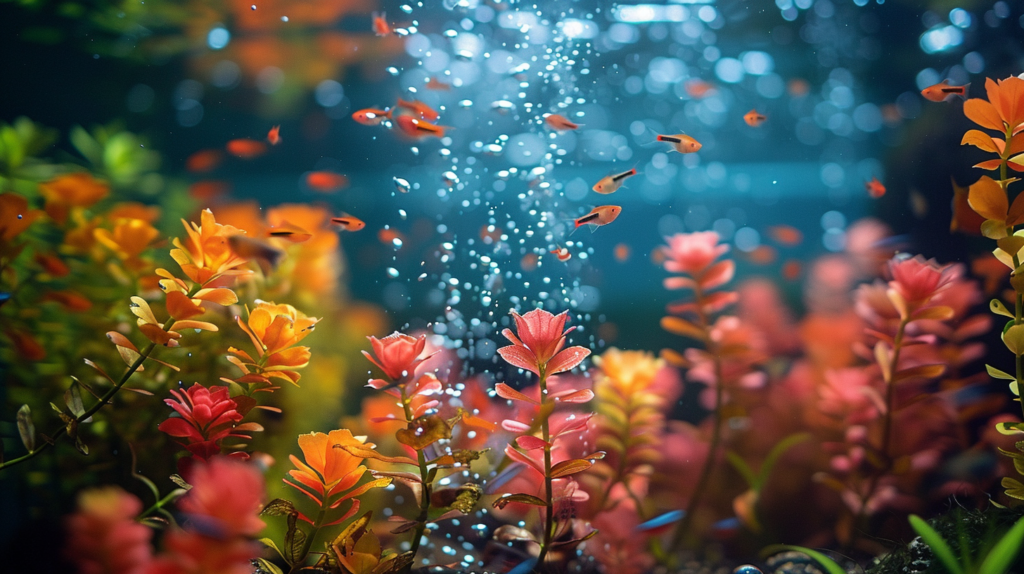 Vibrant aquarium with multiple layers of filtration and clear water flowing.