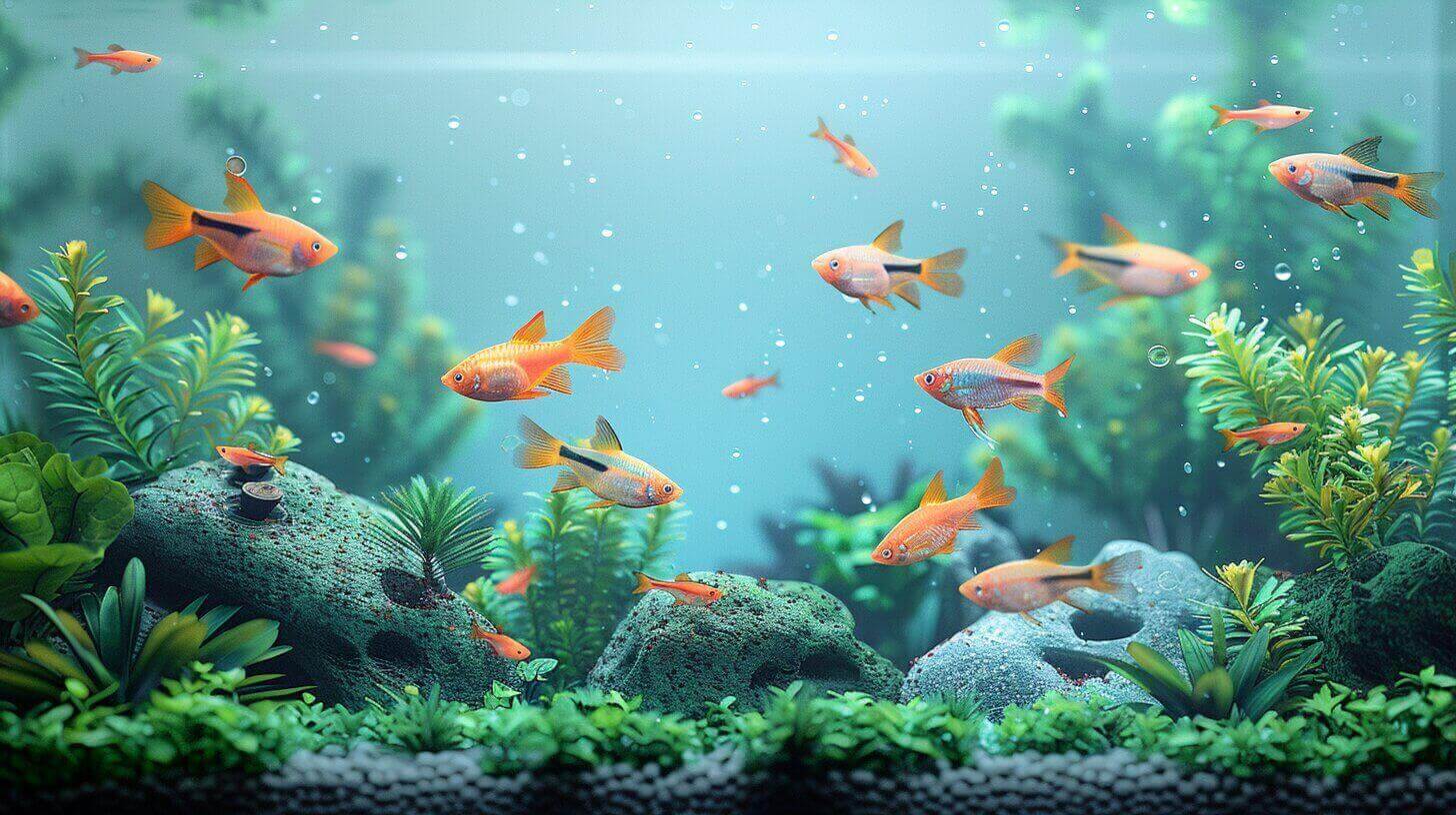 a variety of small fish gracefully swim in the lush planted aquarium bringing life to the rocks and green vegetation. wondering how many fish would thrive in a 30 gallon tank with similar scenery How Many Fish 30 Gallon Tank featuring a variety of small fish gracefully swim in the lush, planted aquarium, bringing life to the rocks and green vegetation. Wondering how many fish would thrive in a 30-gallon tank with similar scenery?
