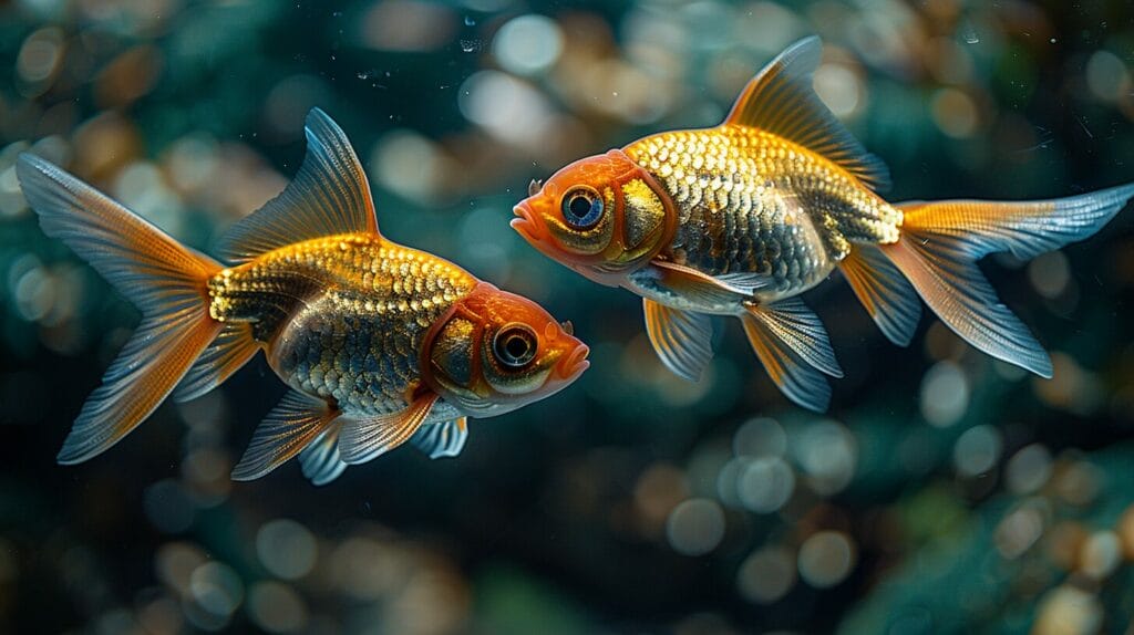 Mature male and female comet goldfish showing subtle differences.